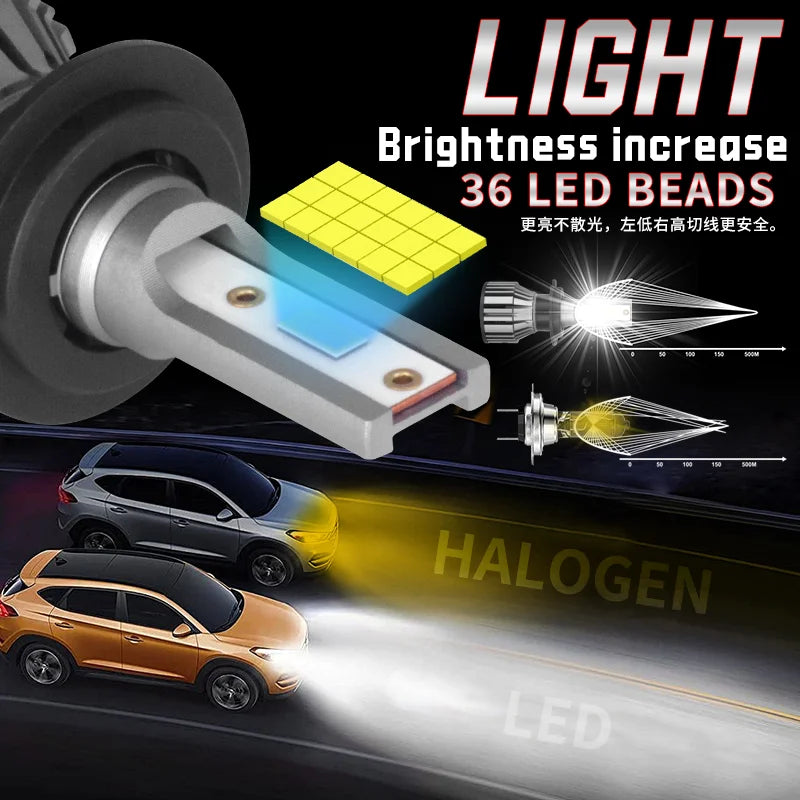 2PCS H7 H4 LED Car Headlight Bulbs H1 H11 HB3 9005 HB4 9006 9012 75W6000K White High Hnd Low Beam LED Fog Lights Auto Lights 12V