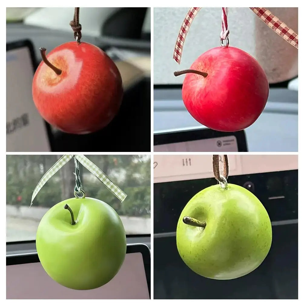 Creative Apple Car Pendant Hanging Ornament Safe Travel Keychain Car Rearview Mirror Decoration Ornament Auto Interior Accessory