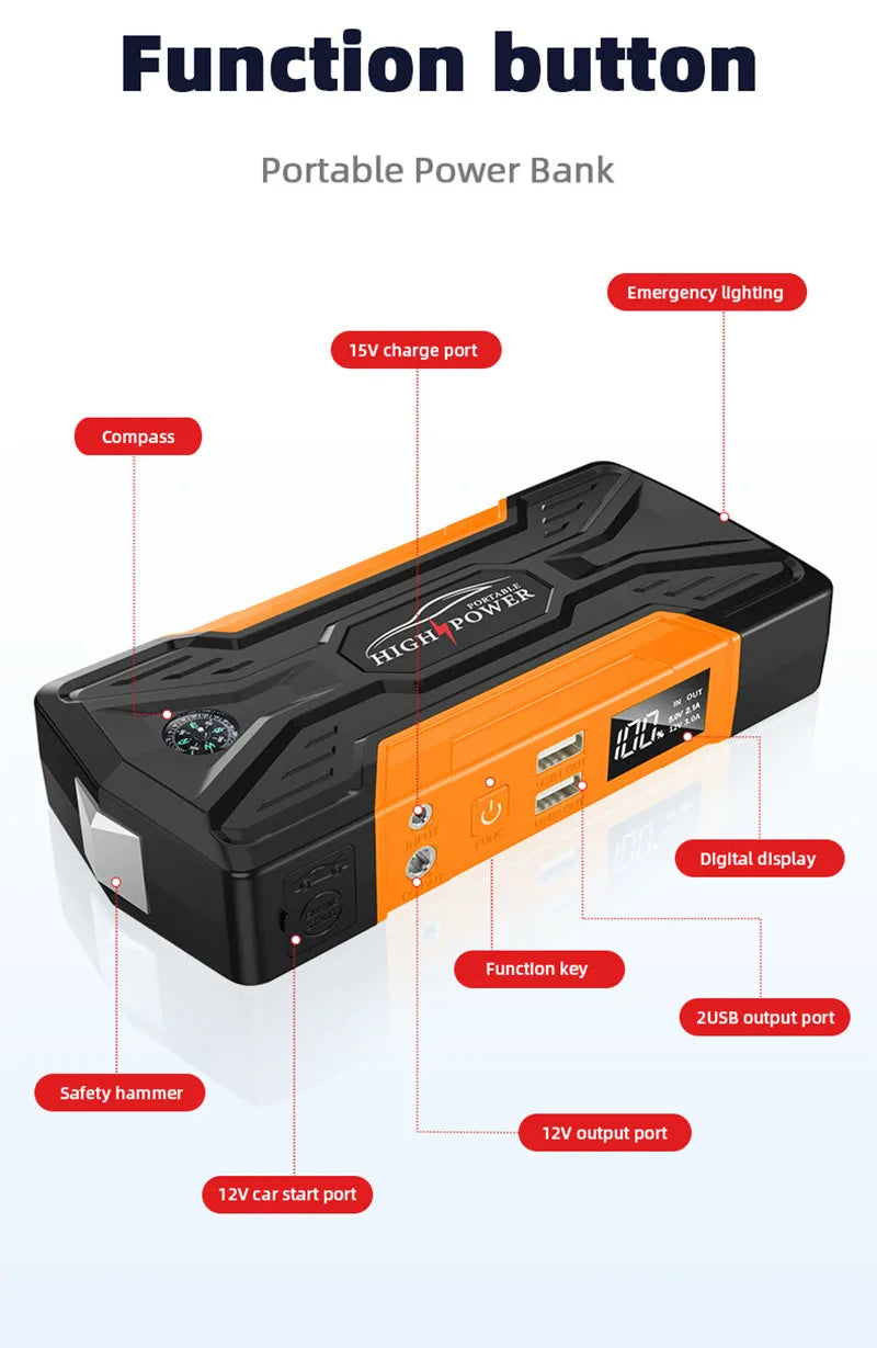 99800mAh 12V Car Jump Starter Starting Device Portable Power Bank Battery Starter Launcher For Car Booster Articles With Pump
