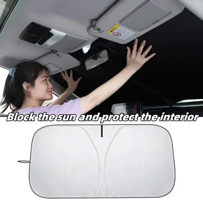 Foldable Car Sunshade Upgraded Thick Titanium Silver for Front Windshield Reflective Heat Shield Sun Visor with Storage Bag