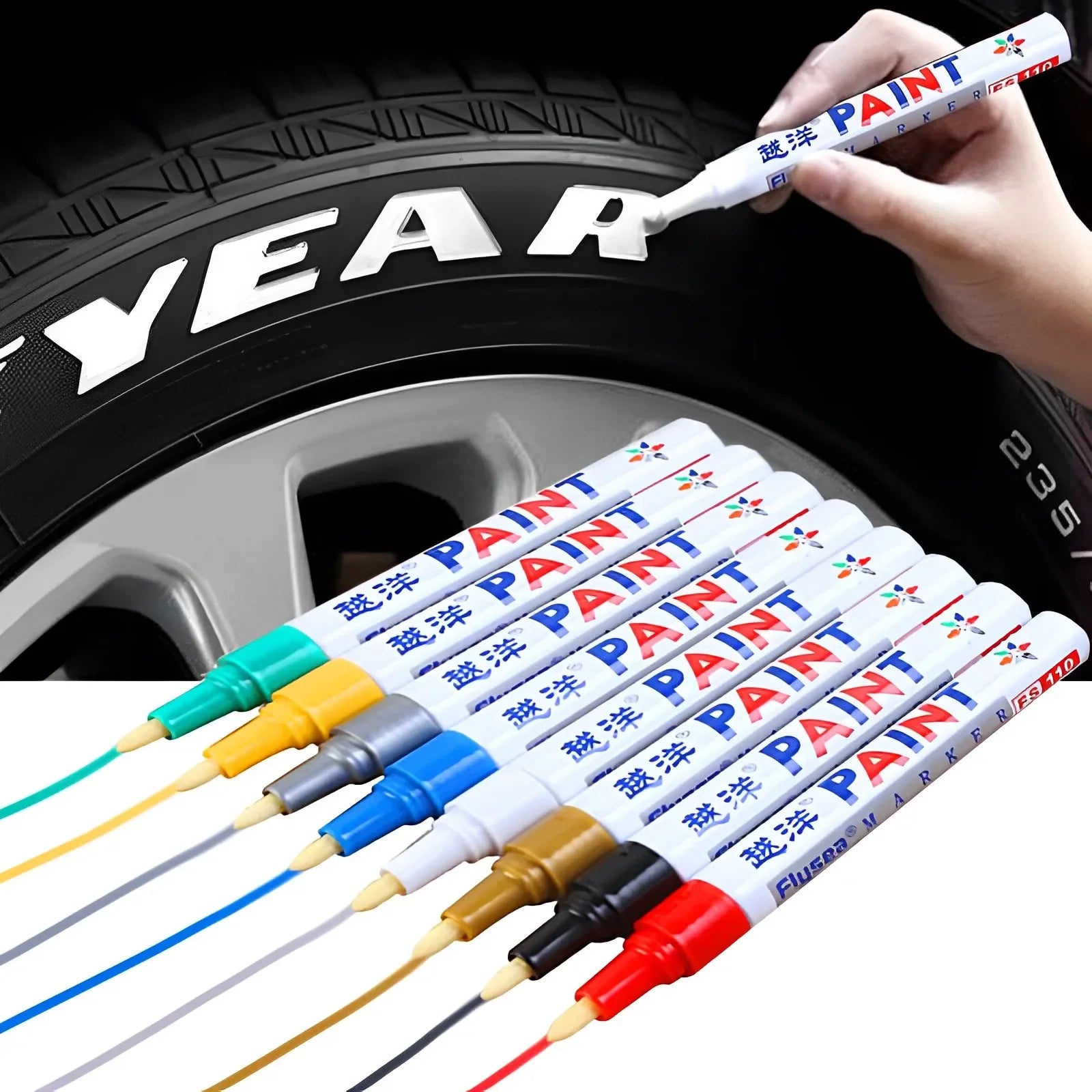 Car Paint Scratches Repair Brush Pen Waterproof Water Paint Marker Pen Car Tire Tread Care Automotive Black White Red Silver