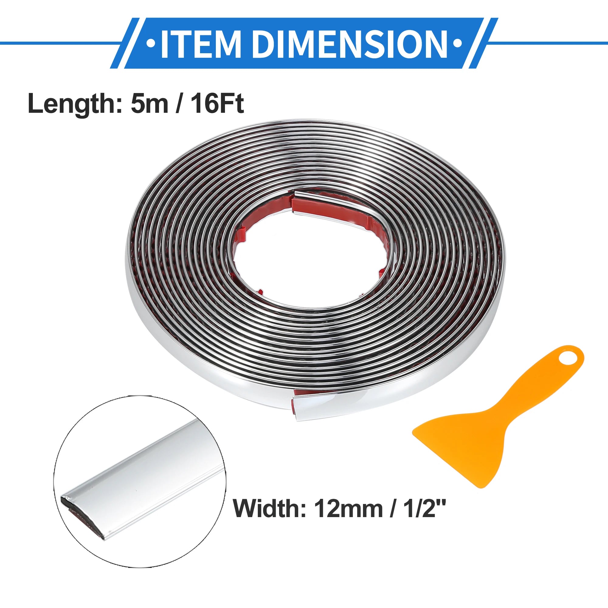 Uxcell Car Chrome Trim Molding Body Window Seal Rubbing Strip Bumper Anti-Collision Strip for Auto DIY Shiny Self-Adhesive Strip