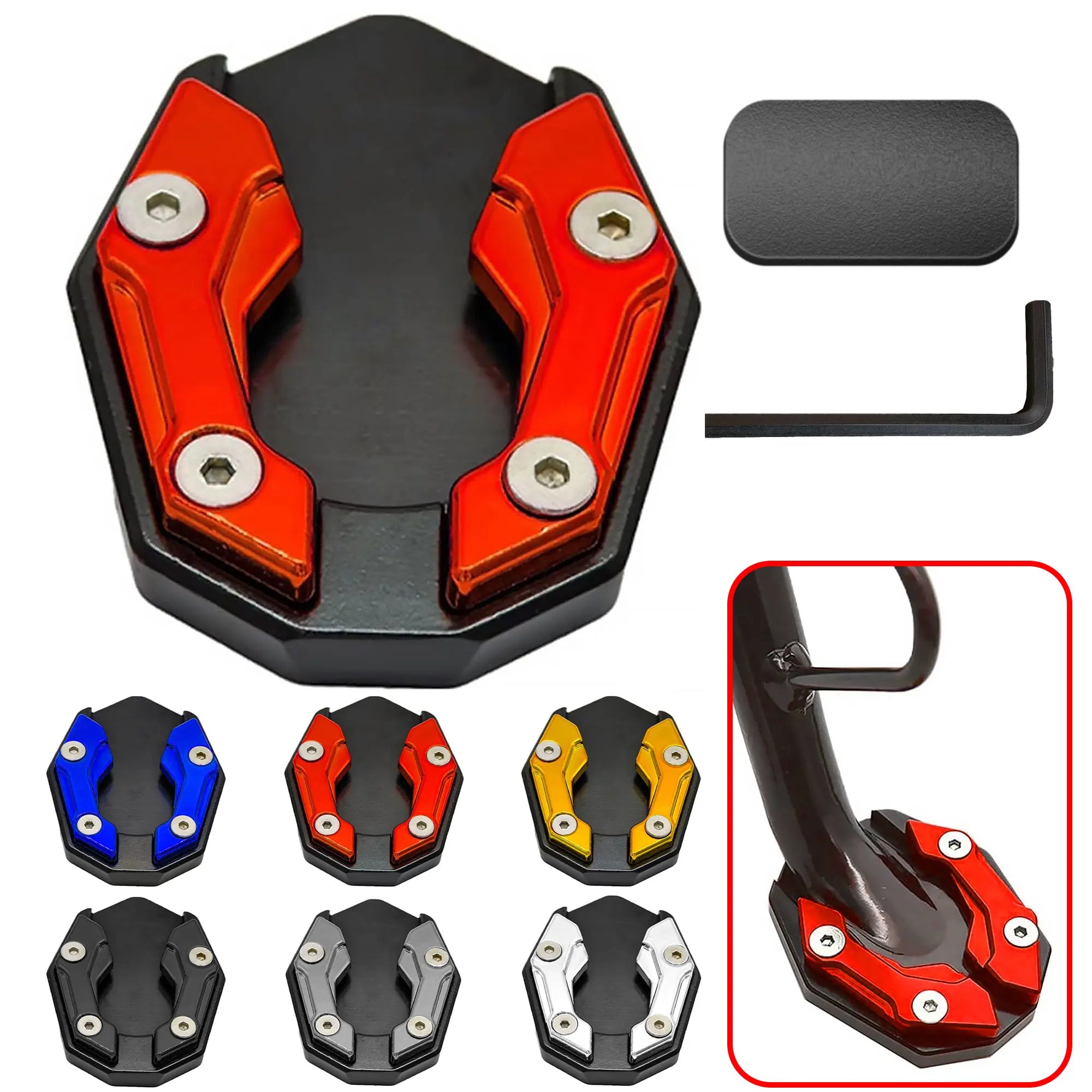 Motorcycle Kickstand Extender Foot Side Stand Extension Pad Support Plate Replacement,Side Parking Stand Foot Pad