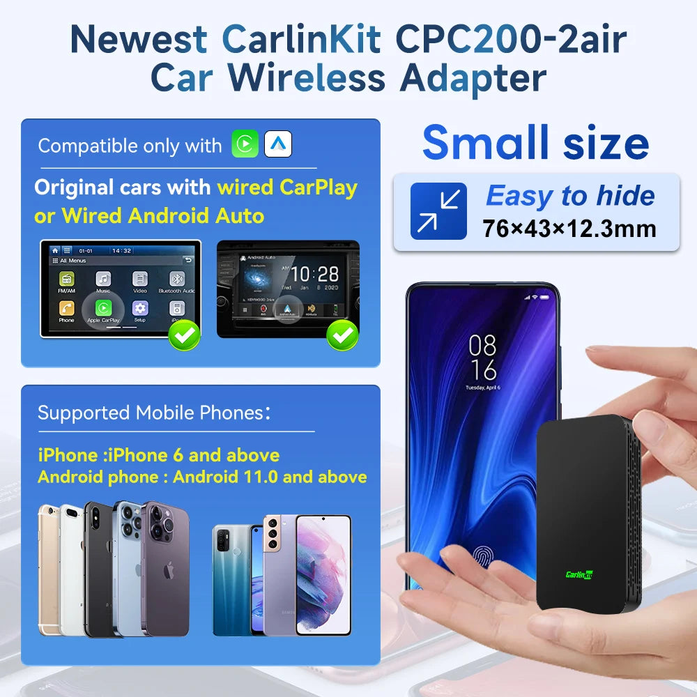 2air CarlinKit 5.0 &4 Wireless CarPlay Wireless Android Auto Box 2.4G&5.8Ghz WiFi BT Auto Connect Plug&Play For Wired AA CP Cars