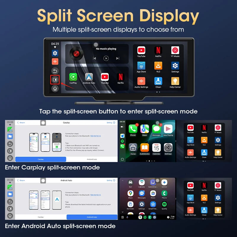 Srnubi 10.26" Car Play Screen Android WIFI Car Multimedia Player Wireless Carplay Android Auto Car Screen for YouTube Netflix