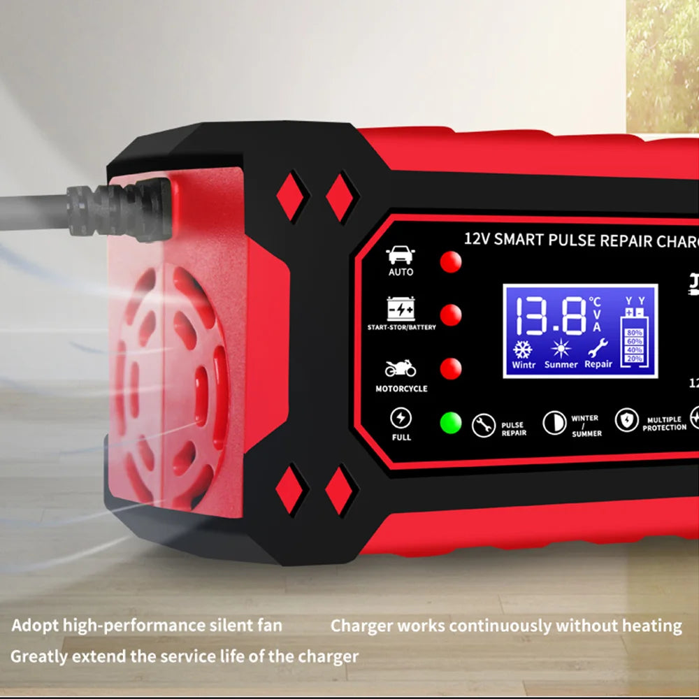 Car Battery Charger 6A 12V Pulse Repair LCD Display Smart Fast Charge AGM Deep Cycle GEL Lead-Acid Charger For Auto Motorcycle