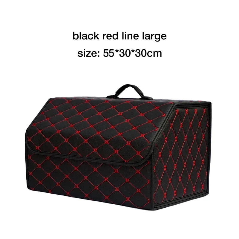 Car Trunk Organizer Box, Large Capacity, Auto Multiuse Tools, Storage Bag, Stowing, Tidying, Leather, Folding for Emergency