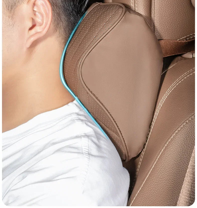 Car Neck Pillow Memory Foam Leather Auto Headrest And Back Cushion Set Seat Lumbar Waist Support Sewing Head Protective Cover