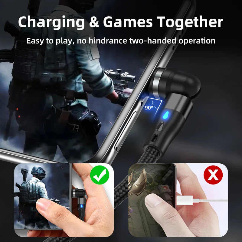 540 Rotate Magnetic Cable 3A Fast Charging Micro USB Type C Cable For iPhone 15 14 Xiaomi Samsung Data Cord with Storage Case