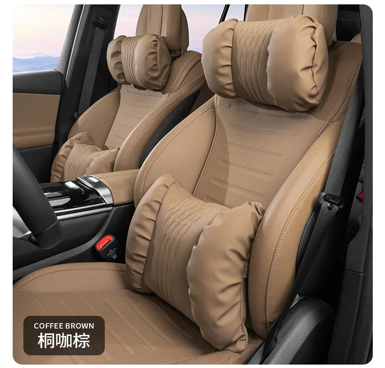 Quality Nappa Leather Car Headrest Lumbar Support Cushion Comfortable Soft Car Neck Pillows Waist Pillow Car Interior Accessorie