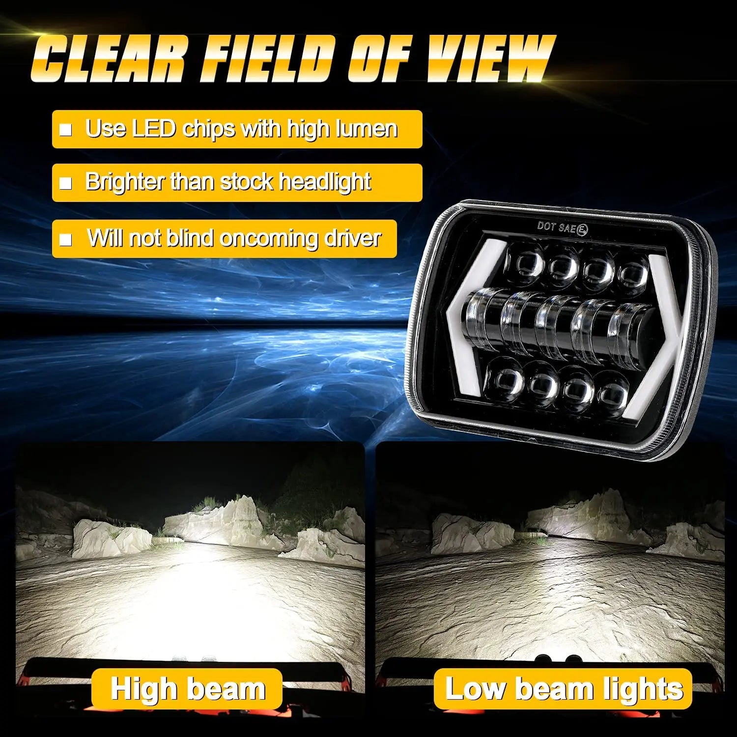 5x7 4x6 Square 7Inch LED Headlight 55W Led Headlamp Hi/Low Turn Signal for 4x4 Suzuki Samurai Jeep Wrangler Off Road