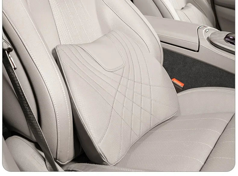 Car Neck Pillow Memory Foam Leather Auto Headrest And Back Cushion Set Seat Lumbar Waist Support Sewing Head Protective Cover