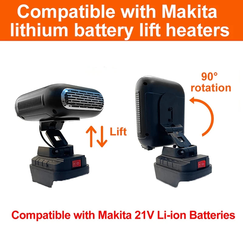 Car Heater Cold Defrosting Snow Demister Warm Wind 360° Rotation Heating Fan For Makita 18V Battery Car Mounted Outdoor Warmer