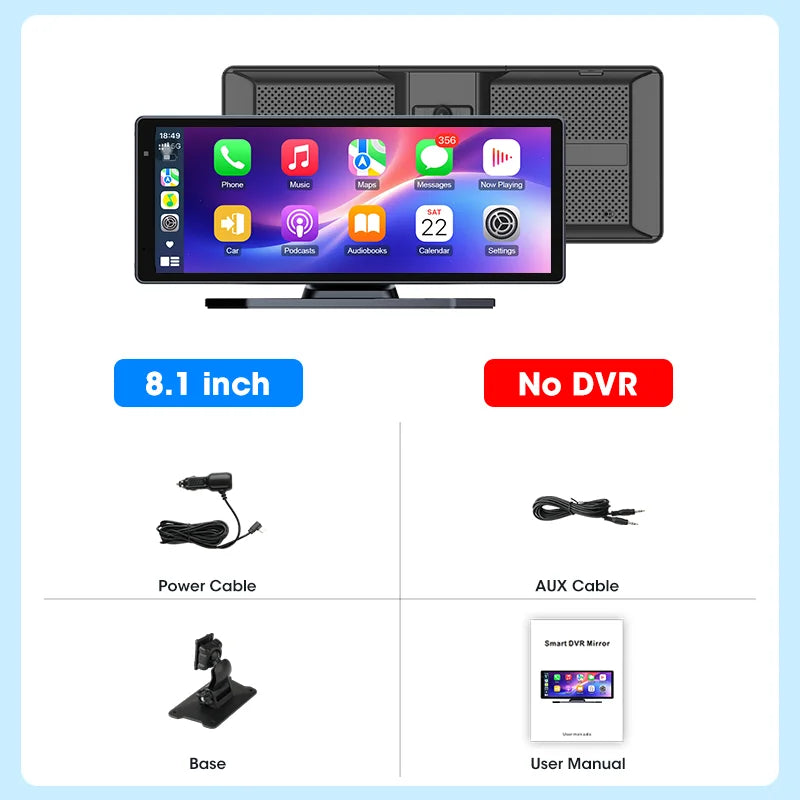 8.1 Inch Carplay & Android Auto 4K 2160P Wifi Dash Cam Rearview Camera Mirror Car DVR GPS Navigation Dual Lens Video Recorder