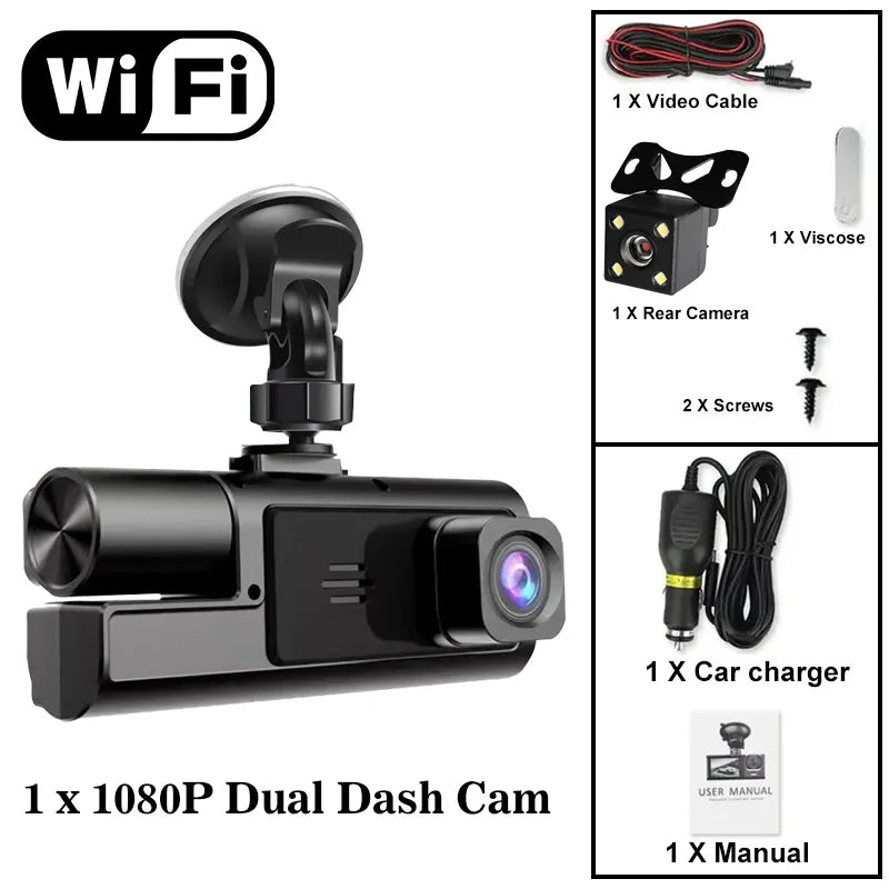 WIFI 3 Camera Car DVR Mini 1080P Inside Vehicle Dash Cam Three Channel DVRs Recorder Video Registrator Mini Dashcam Camcorder