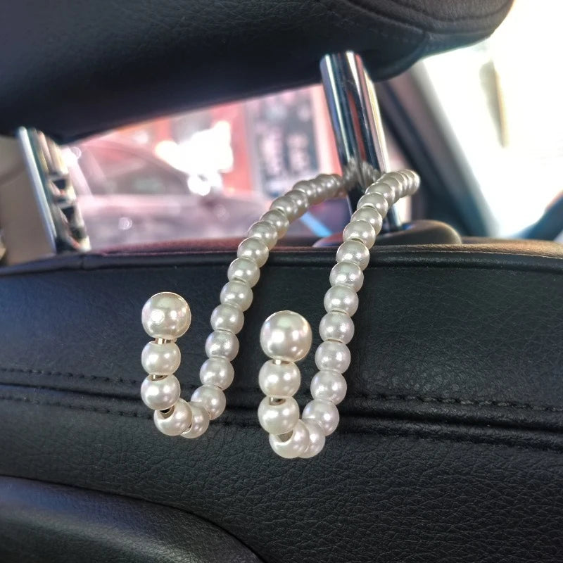 Creative Pearl Car Seat Hook Stylish Backrest Organizer Multifunctional Car Mounted Hook Women Car Decor Accessories