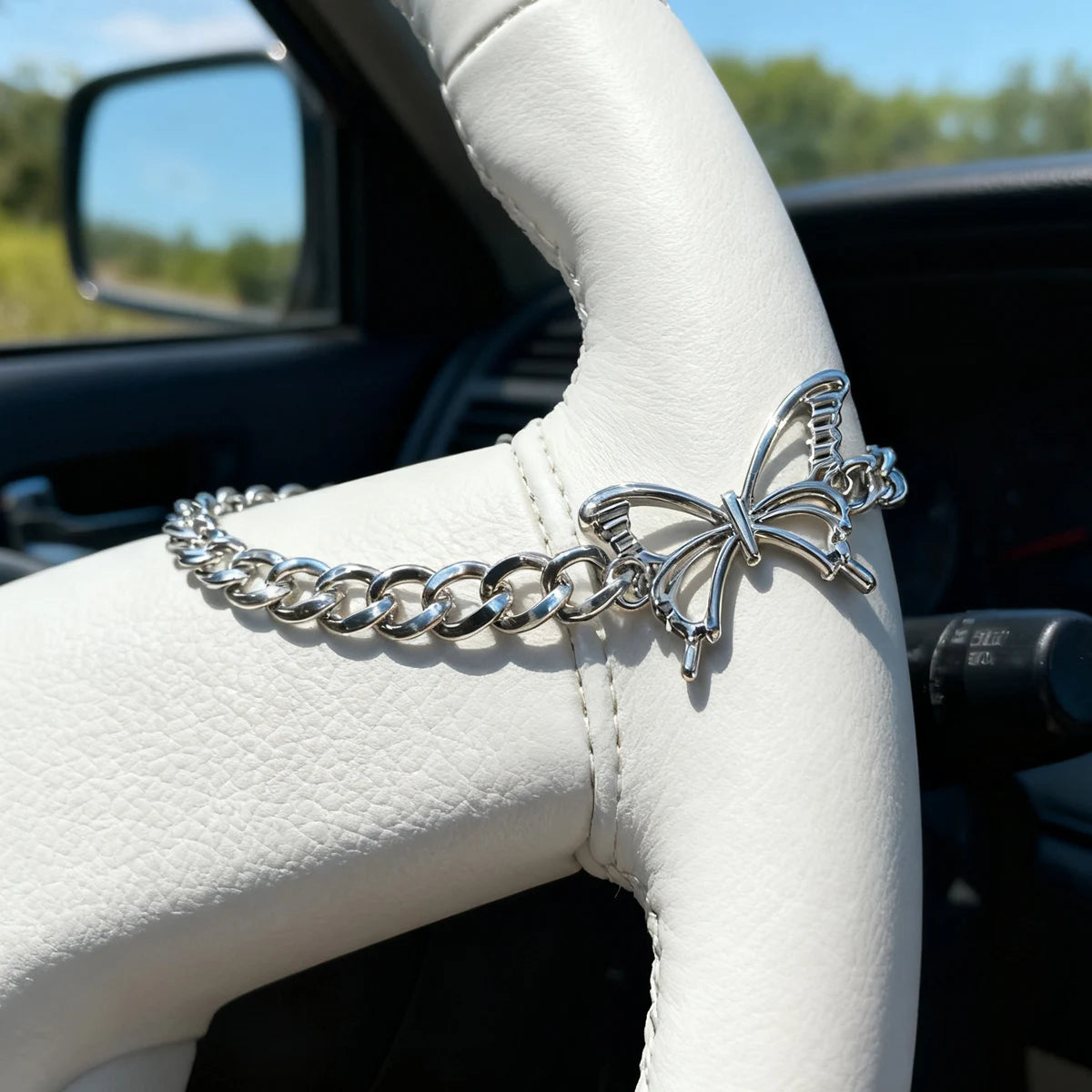 Silver Butterfly Steering Wheel Chain, Car Interior Decor, Cute Car Accessory, Vehicle Charm, Unique Automotive Decoration