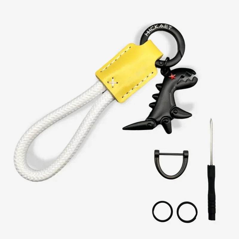 Dinosaur Keychain for Car Motorcycle, Woven Leather Metal Key Chain, Handbag Backpack Charm Gift Ideas