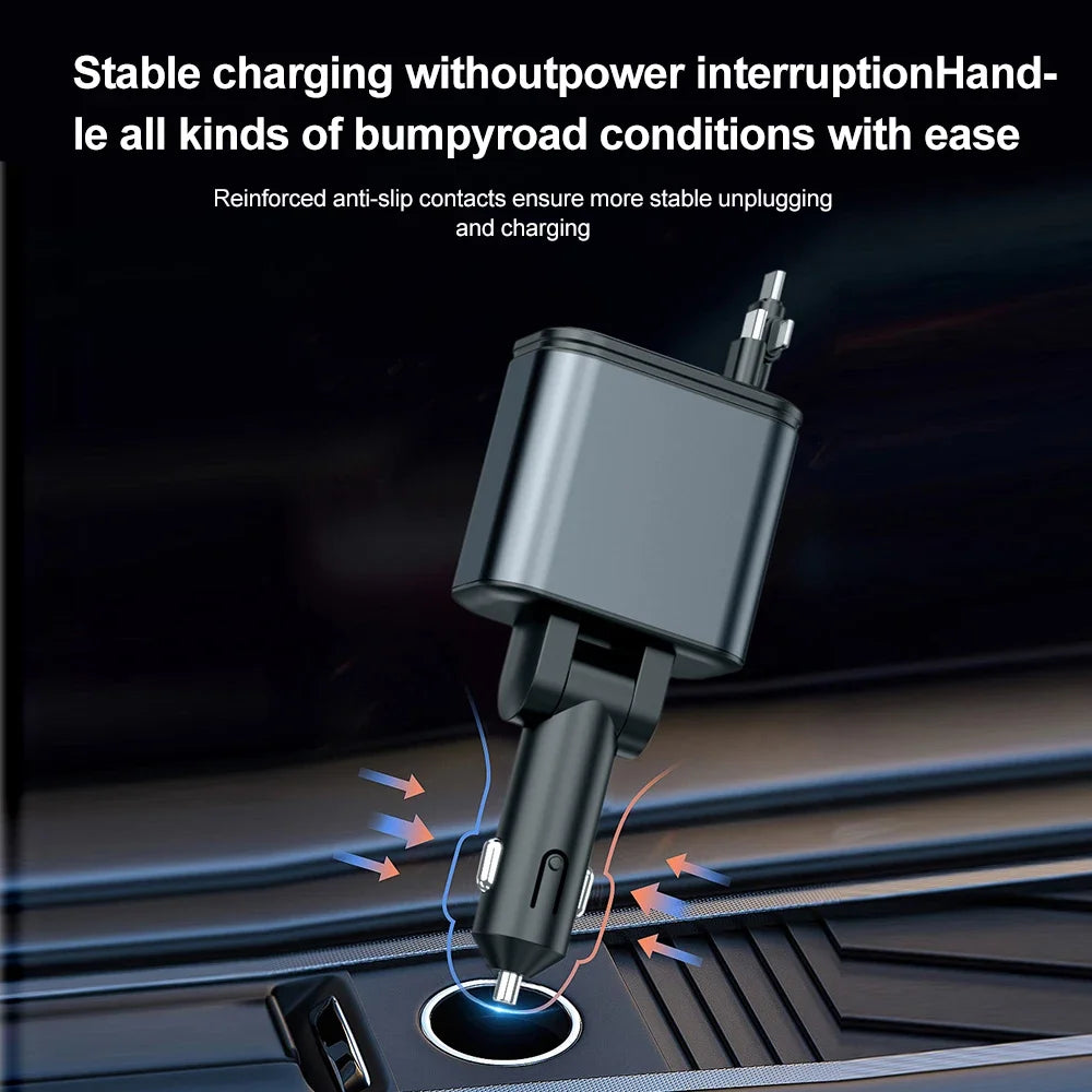 5-in-1 Car Charger PD30W+2.4A Voltage Display Super Fast Charging Retractable Cable With Roof Starlight for iPhone & Android