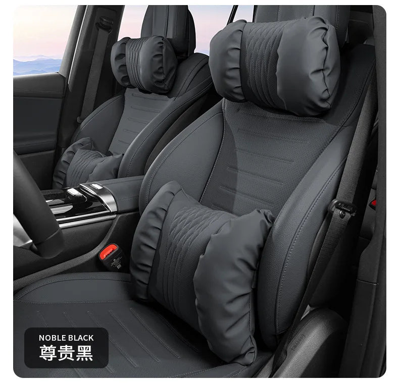 Quality Nappa Leather Car Headrest Lumbar Support Cushion Comfortable Soft Car Neck Pillows Waist Pillow Car Interior Accessorie