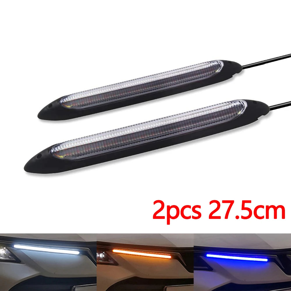 DRL Daytime Running Strip Car Headlight Decoration Turn Signal Light Strip Sequential Yellow Flow White Day Lamp Accessories 12V
