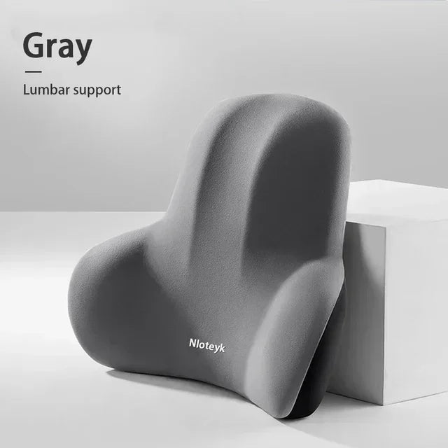 Memory Foam Headrest Lumbar Support Set Ergonomic Neck Pillow Back Cushion Car Driver Seat Comfort Breathable Polyester Fabric