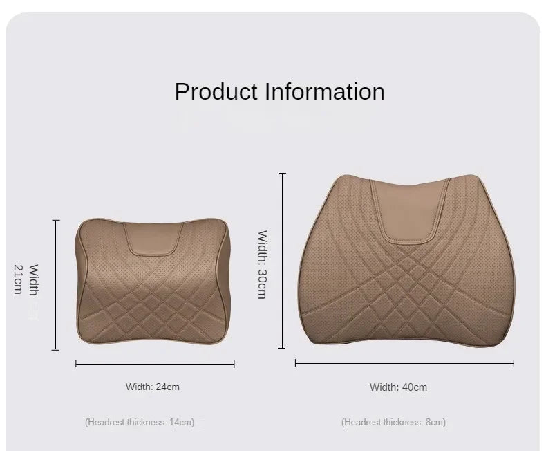 Car Neck Pillow Memory Foam Leather Auto Headrest And Back Cushion Set Seat Lumbar Waist Support Sewing Head Protective Cover