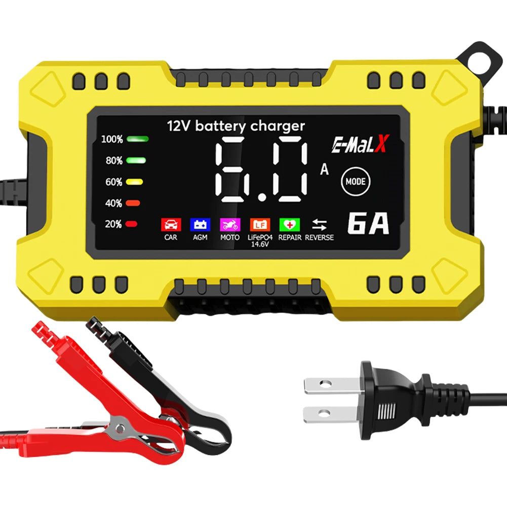 Car Battery Charger 110-220V Power Puls Repair Charger Moto Truck Battery Charger 12V 6A Wet Dry Lead Acid Battery LED Display