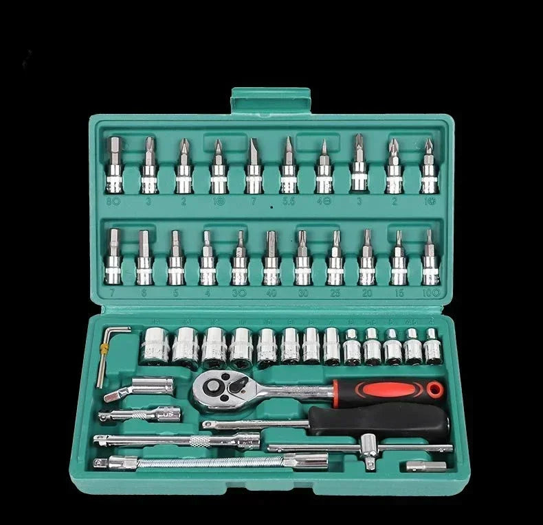 46pcs Socket Set Car Repair Tool Ratchet Wrench  Pawl Spanner Screwdriver Professional Metalworking Kit