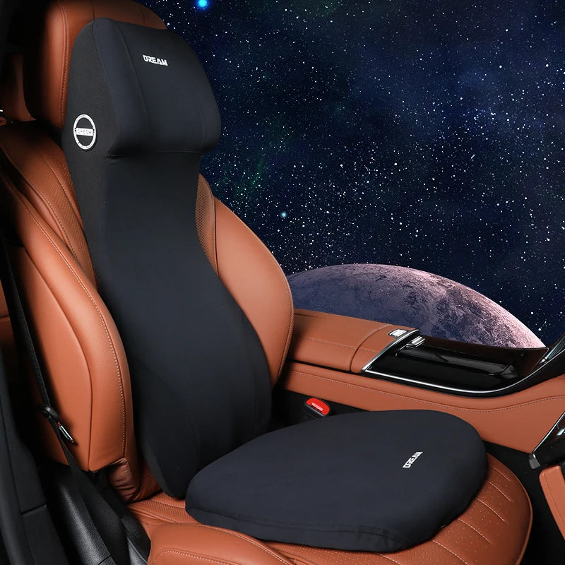 Car Leather Headrest Lumbar Support Memory Foam Car Rest Neck Pillow Back Cushion Seat Waist Supports Car Interior Accessories
