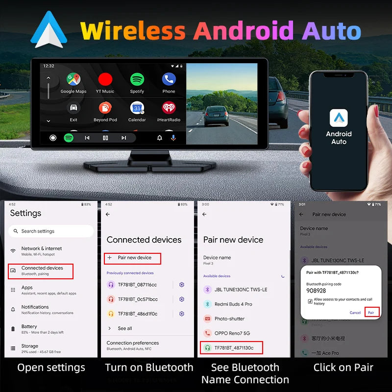 Develuck 10.26" Rotating Carplay Screen 4K Car DVR Rearview Camera Android auto Dash Cam Video Recorder GPS Navigation Dashboard