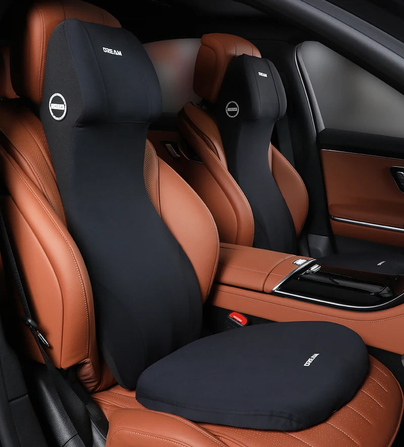 Car Leather Headrest Lumbar Support Memory Foam Car Rest Neck Pillow Back Cushion Seat Waist Supports Car Interior Accessories