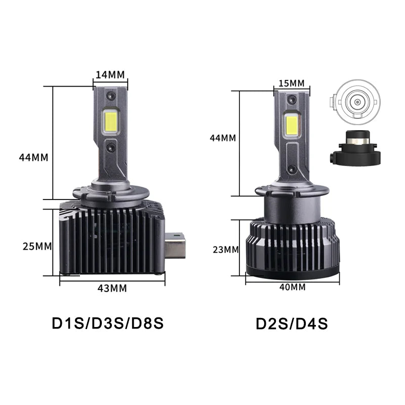 2PCS D1S D3S D8S LED Headlights HID 35W Universal Car Light D2S D4S Turbo LED 30000LM Two-sided CSP Chip 6000K Plug&Play 12V 24V