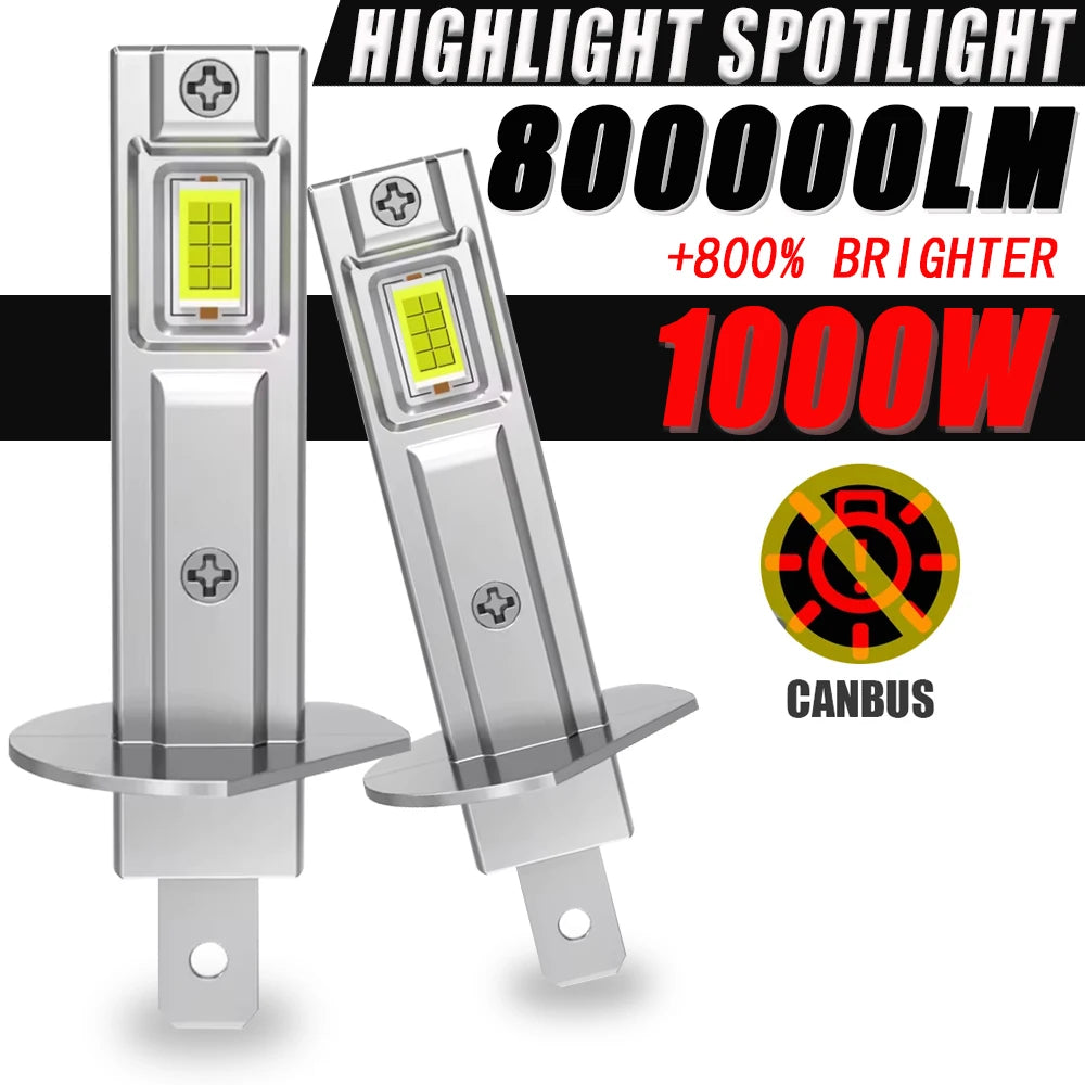 H1 LED Headlight Bulbs for Car Canbus High Power Auto Lights 800000LM 1000W Mini Size Focus Automobile Headlamp Fog Lamp 12V 24V