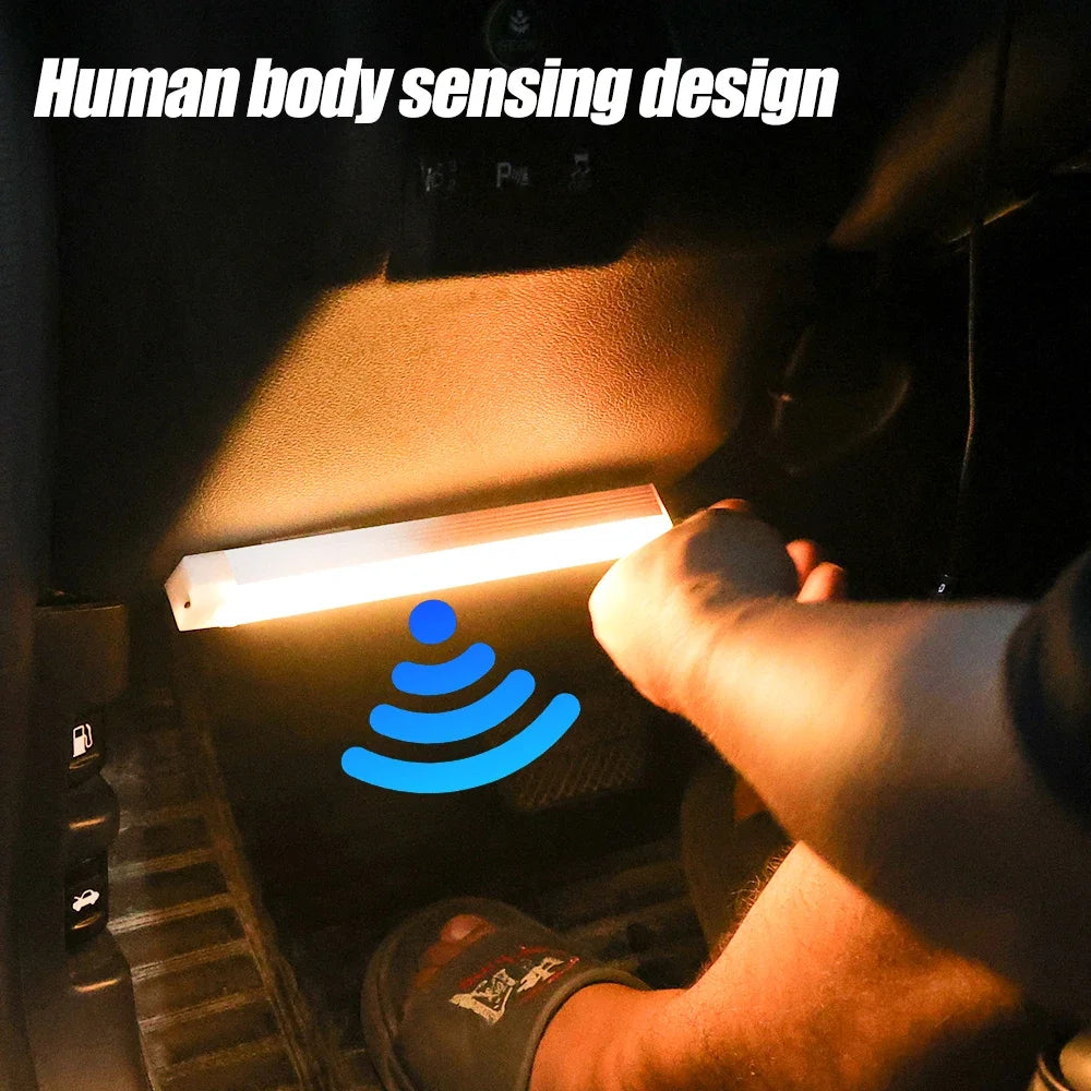 Car Sensor Light For Floor Trunk Hood Auto Interior Reading Light USB Charging Human Body Induction Trunk Magnetic Sensing Light
