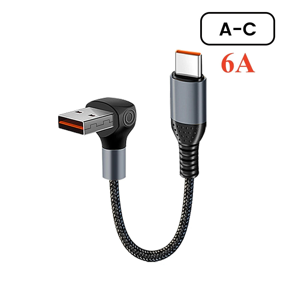 90℃ Elbow USB Type C Cable 66W 6A Type C to Type C Fast Charging Data Cord For iPhone15 0.25M/0.5M Short Power Bank Cable Type c