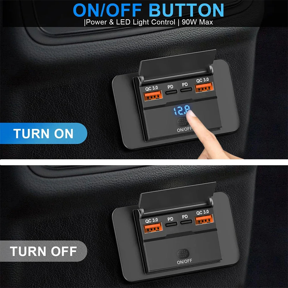 12/24V Car USB Adapter Socket Panel Wall Mount Dual PD3.0 & Dual QC3.0 Fast Charging Outlet Waterproof Car Charger Accessories