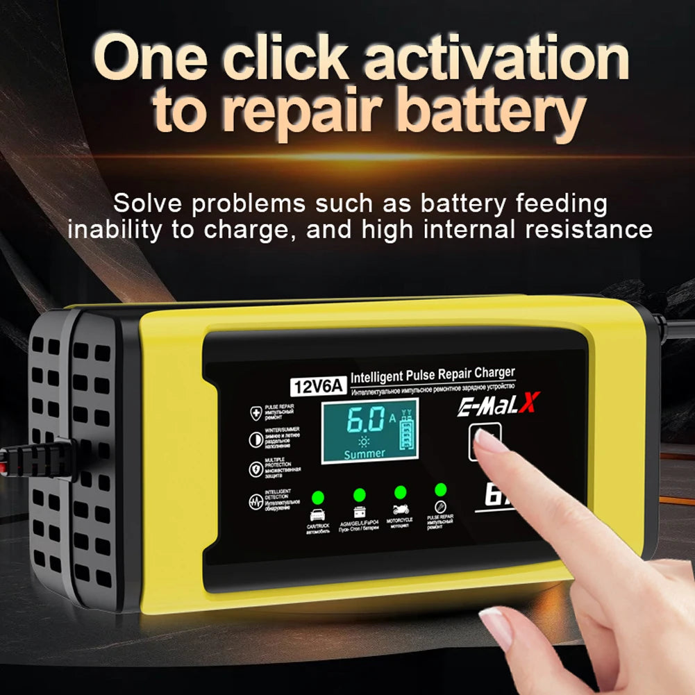 Car Battery Charger 110-220V Power Puls Repair Charger Moto Truck Battery Charger 12V 6A Wet Dry Lead Acid Battery LED Display