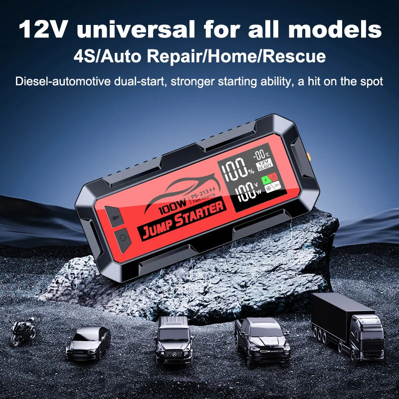 Powerful 8000a 100w 24000mah Laptop Jumper Super Capacitor Professional 12v Charger Booster Power Bank Jump Starter Car Battery