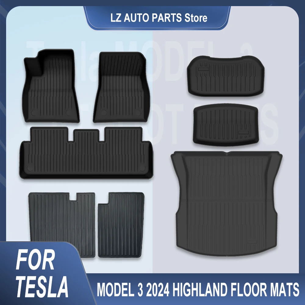 2023-2025 For Tesla Trunk Mat For  Model 3 highland Floor Mat  Luggage Mat TPE waterproof Anti-Slip Set Floor Liner Mats
