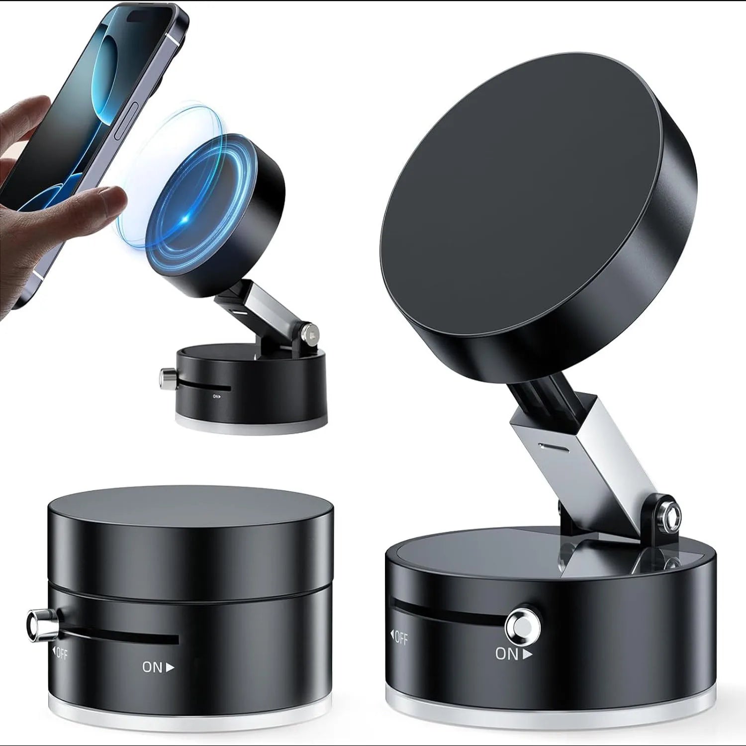 2025 New Model 360-Degree Rotating Aluminum Alloy Magnetic Vacuum Suction Cup Car Phone Holder, Portable New Design
