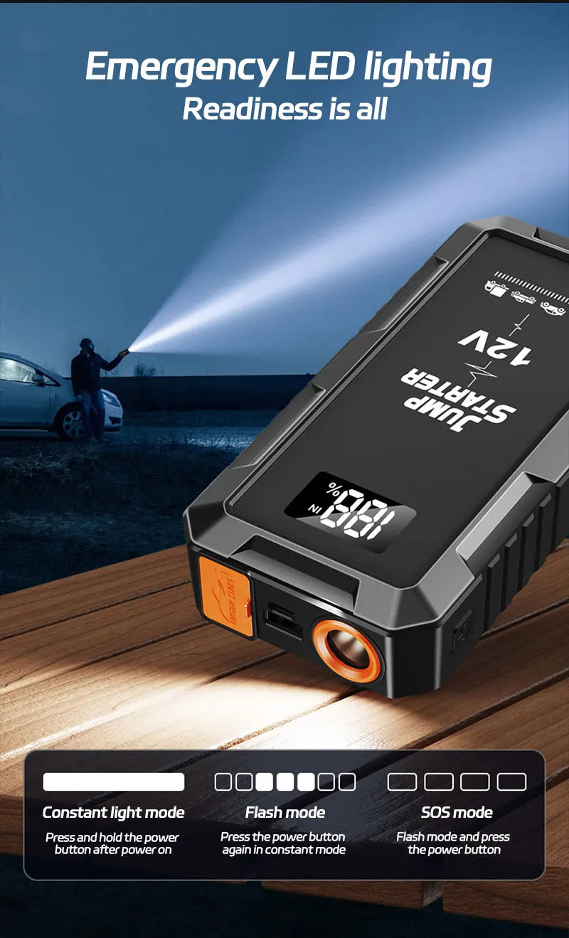 12V Car Emergency Power Supply 6000mAh Car Starting Device Car Starter with Lighting Portable Car Battery Power Bank Accessories