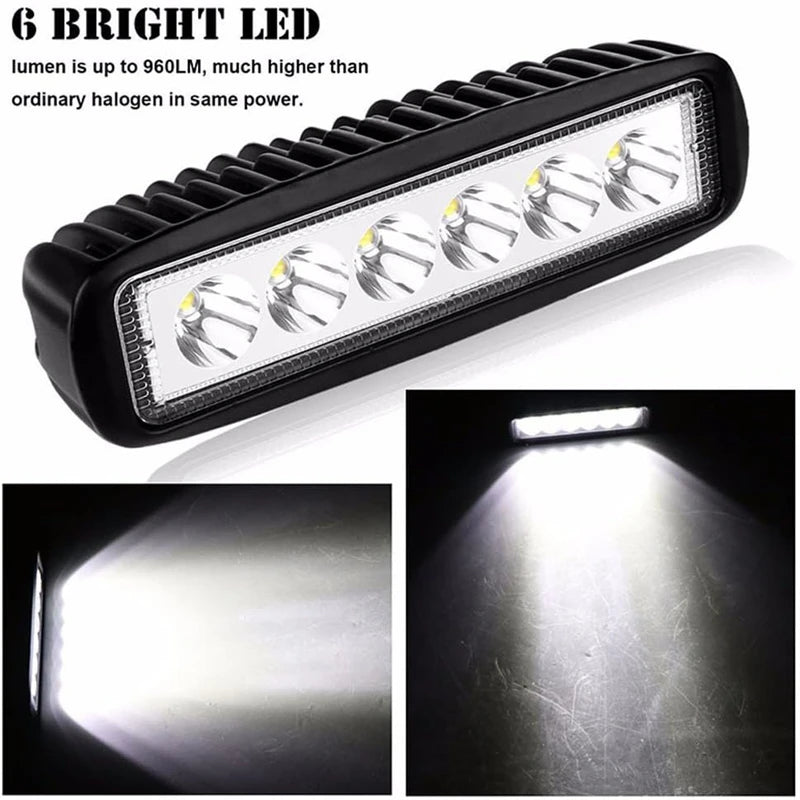 1-4Pcs 18w 6 LED Car Work Light DRL Spotlight High Bright Waterproof Auto Offroad SUV Truck Headlight Driving Lamp 12V 6000K