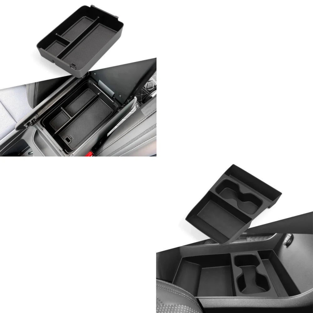 for Hyundai Santa Fe 2024 2025 2026 Storage Box Cup Holder Anti Dirt Pad Car Interior Accessories Organizer Tidying Black