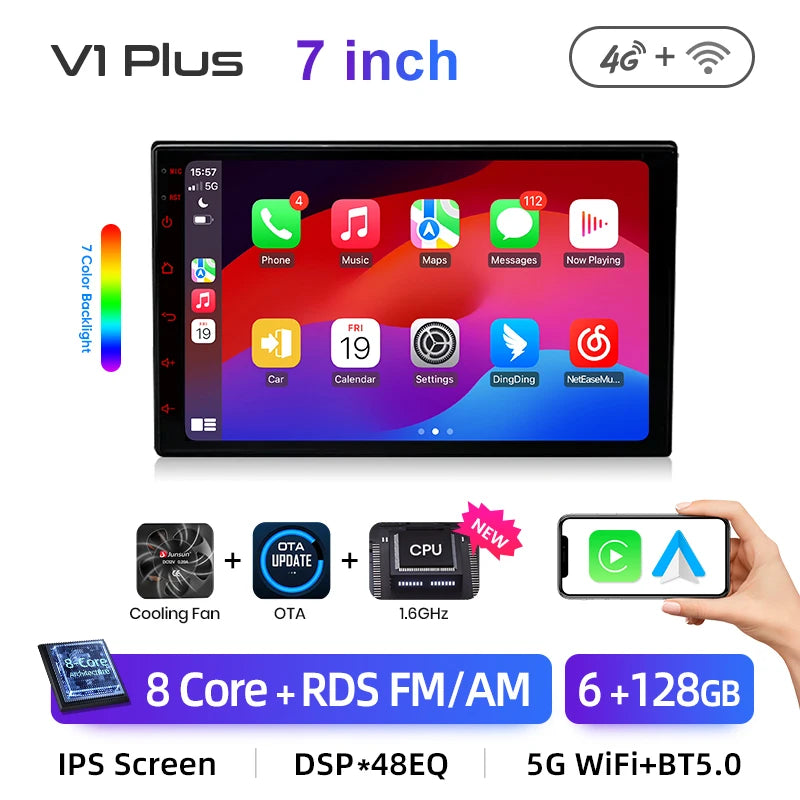 Junsun 7 9 10 inch Universal Car Radio Wireless CarPlay for Apple Android Auto 4G Car Intelligent Systems DSP IPS Touch Screen