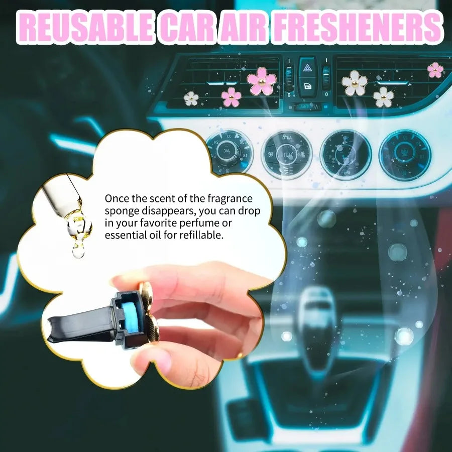 1PC Car Air Fresheners,  Car Scents Vent Clip Air Freshener, Flower Air Freshener Car Clips, Pink & White&black