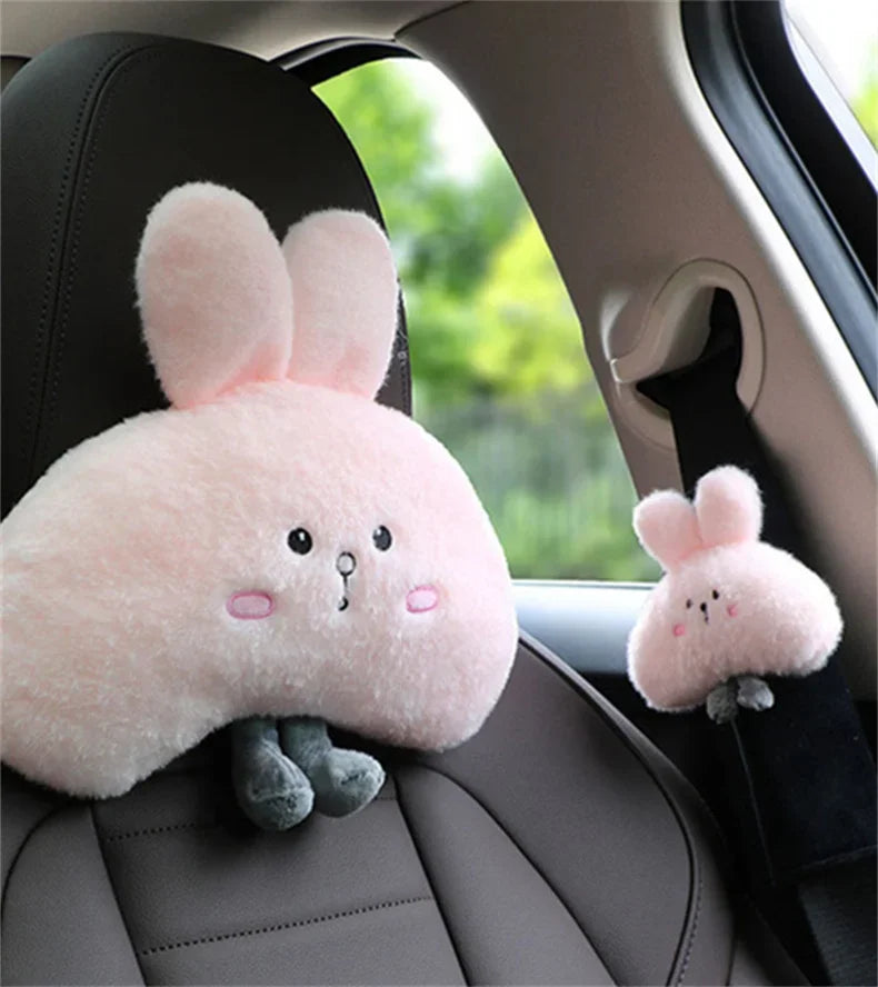 Woman Girl Neck Cushion Rabbit Car Accessories Seat Belt Shoulder Pad Animal Cervical Pillow Universal Headrest Cute Neck Pillow