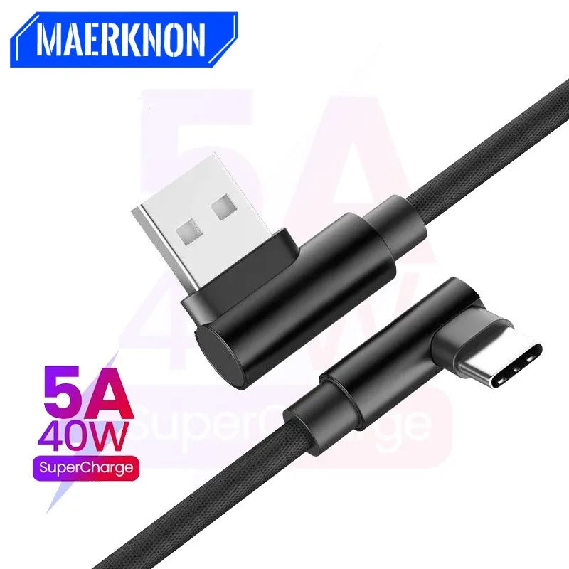 5A Dual 90 Degree Elbow USB Type C to USB C Cable PD 40W USB C Fast Charging Cord Wire For MacBook Pro iPad Xiaomi POCO Samsung