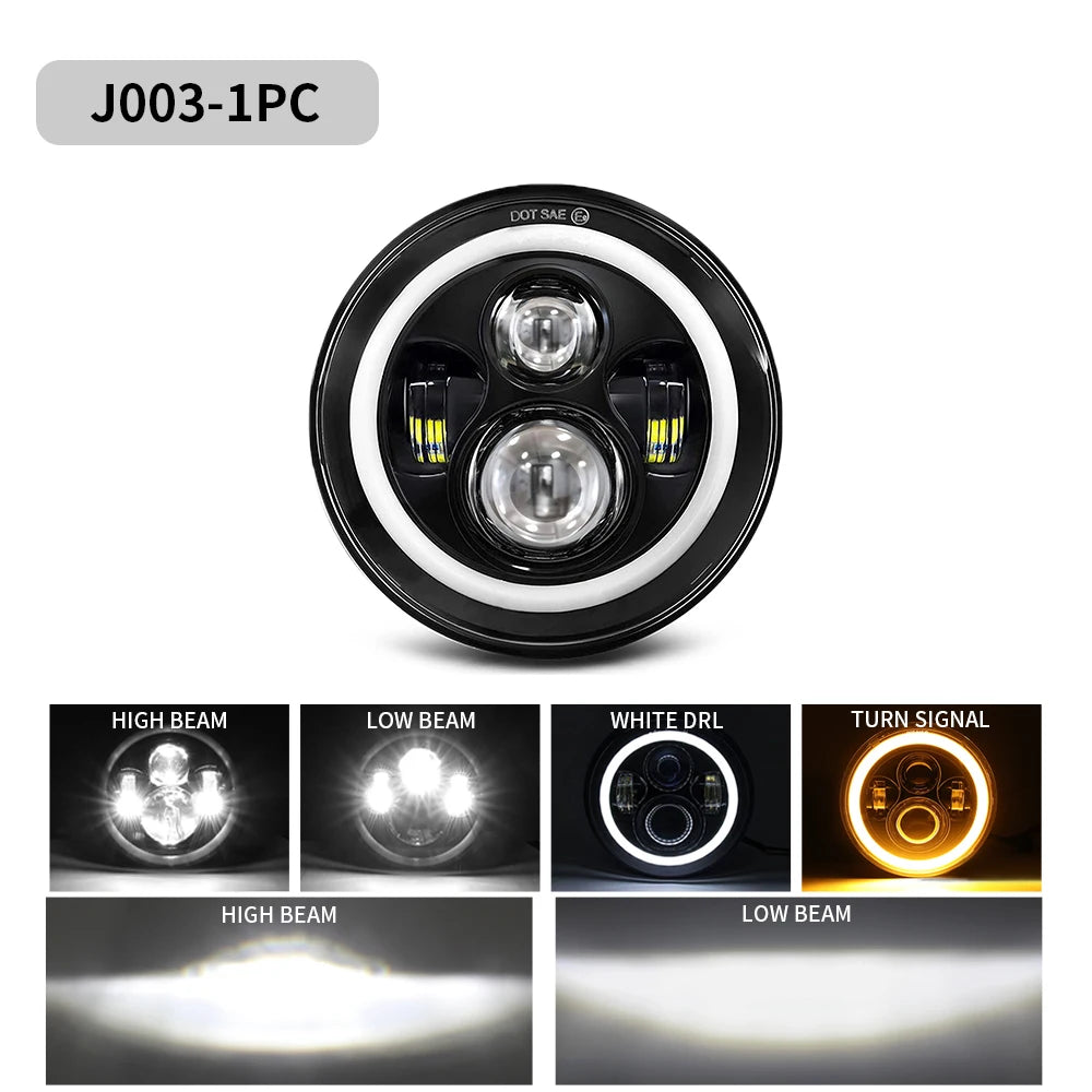 BraveWAY 7 Inch Round LED Headlight, Motorcycle/Offroad/Pickup/Truck,  For Harley For Yamaha For Honda For Jeep Wrangler