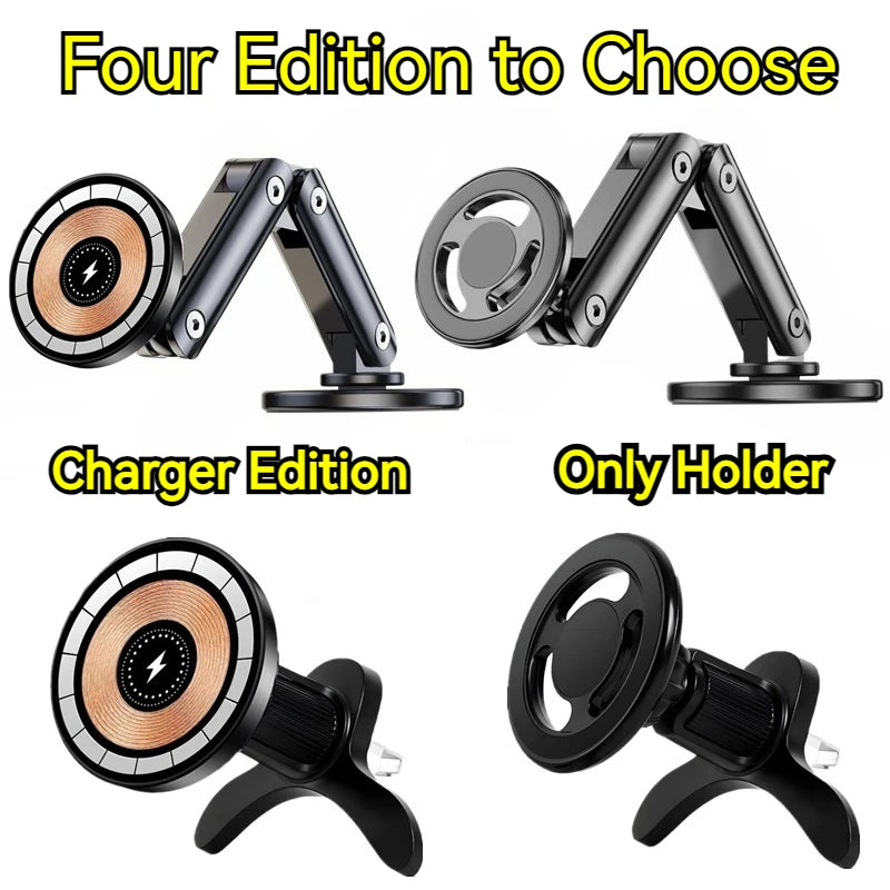 15W Car Magnetic Wireless Charger Holder 360 Rotation Metal Adjustable Angle in Car Stand For Iphone 15 14 13 12 Pro Max Samsung